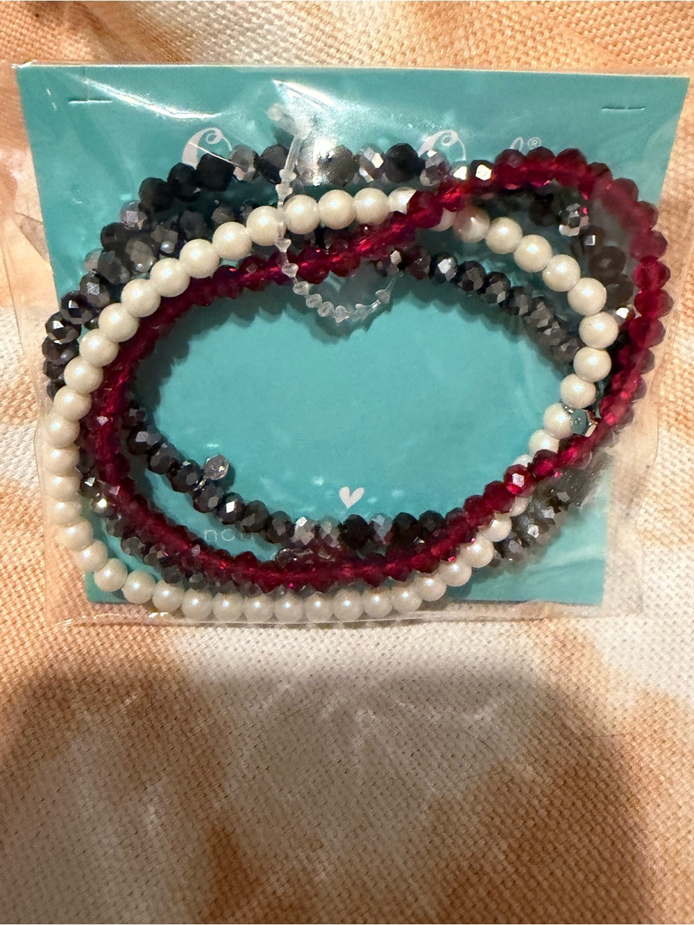 Origami Owl Layered Beaded Bracelet Set - White, Red, Gunmetal